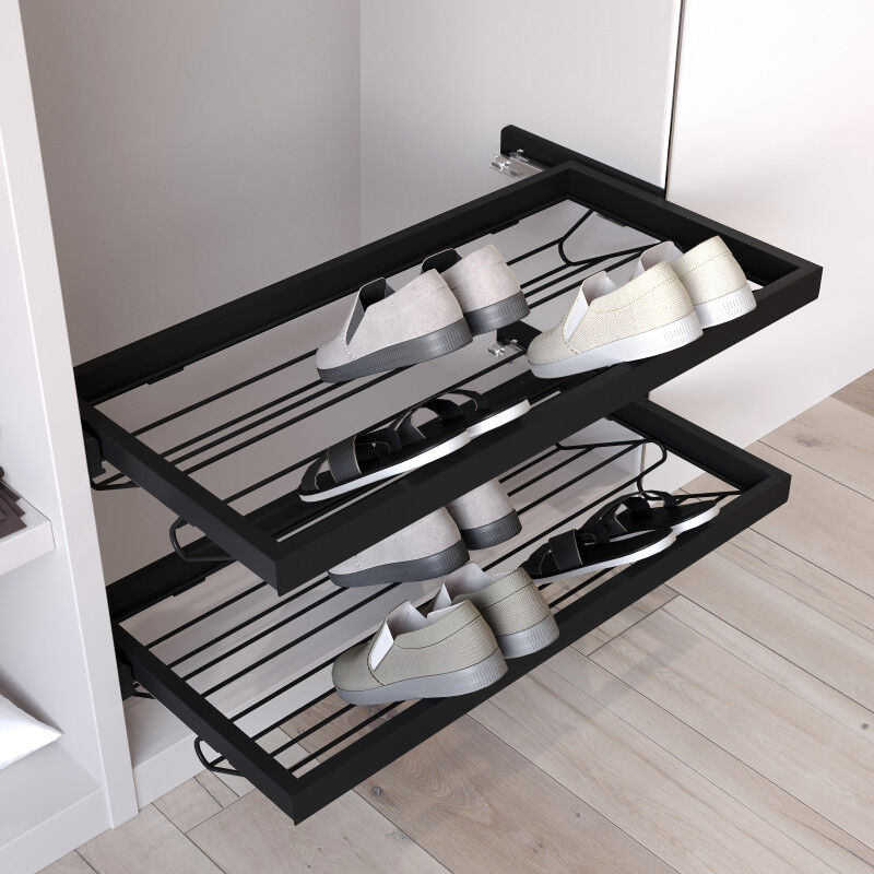 7028154 Kit de rangement de chaussures en métal avec cadre avec coulisses à fermeture souple pour armoire, réglable, modu - Emuca