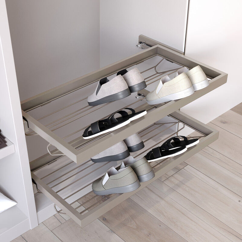 7028149 Kit de rangement de chaussures en métal et cadre avec coulisses à fermeture souple pour armoire, réglable, module - Emuca
