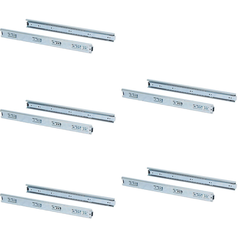 Lot de 5 jeux de glissières de tiroirs, roulement à billes, hauteur 45mm, profondeur 500mm, sortie totale, zingué - Emuca