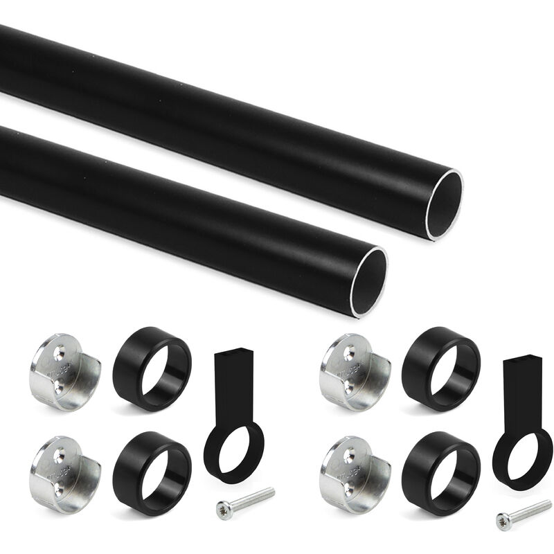 Kit tube de penderie circulaire Ø28, l 750 mm, Peint en noir - Emuca