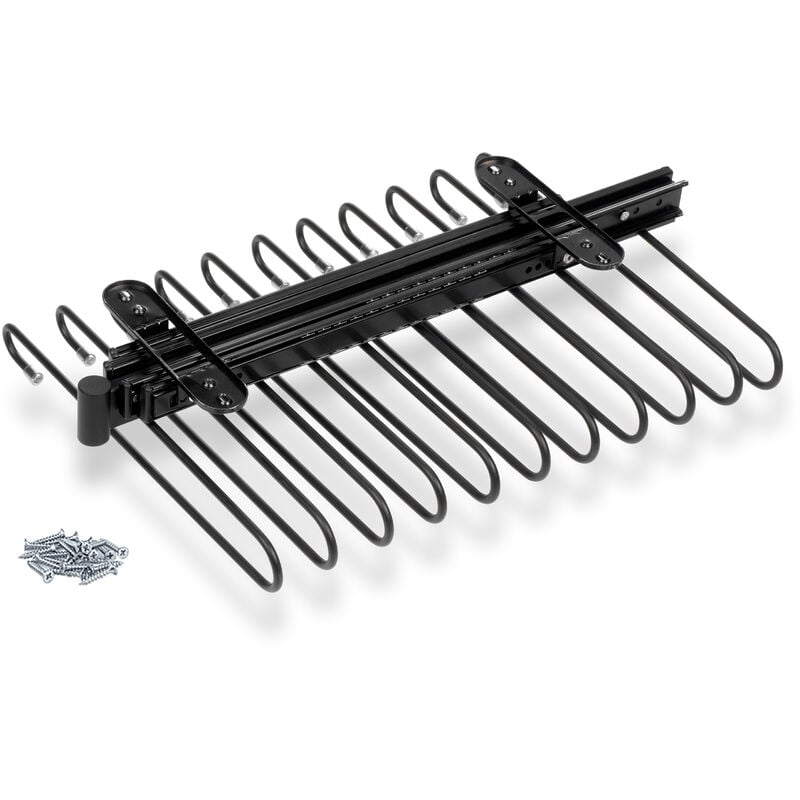 Emuca - Porte-pantalons extractible, 11 tiges, guides d'extraction totale, Acier, Peint en noir