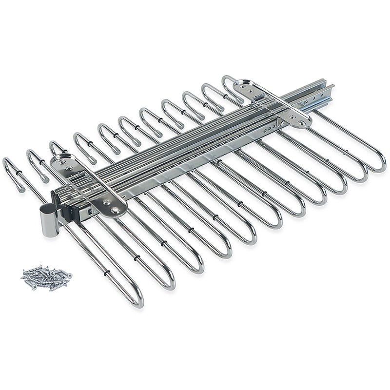 Emuca - Porte-pantalons extractible, 11 tiges, guides d'extraction totale, Acier, Chromé