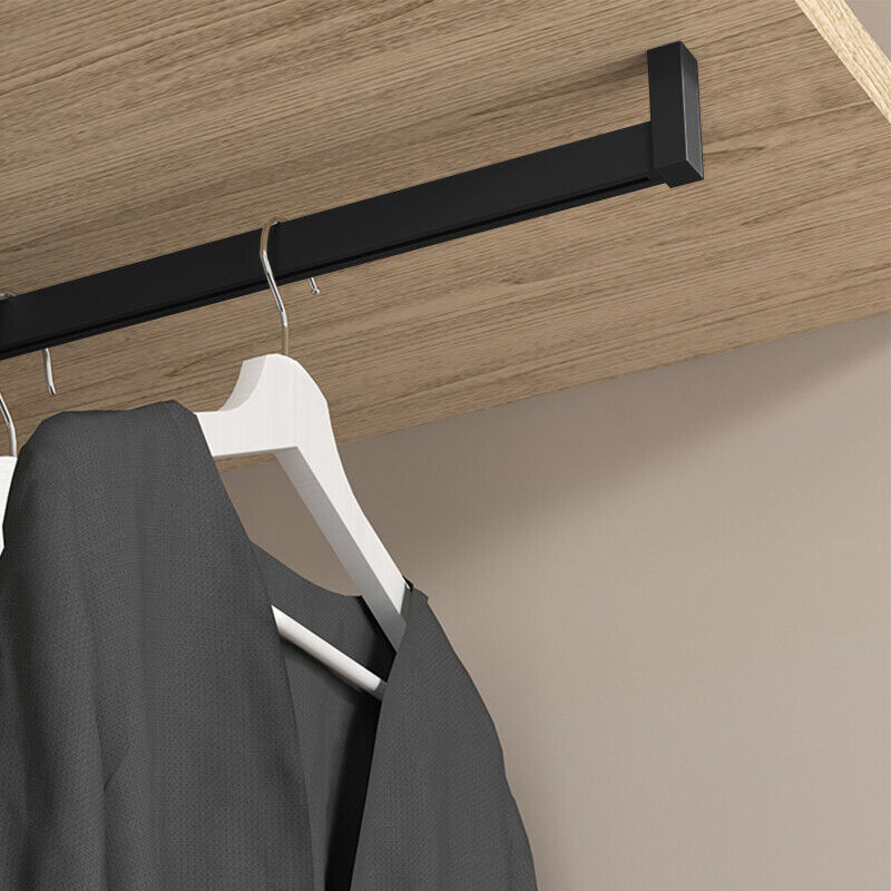 Lot de 2 rails de penderie Luxe de 0,75 m de long avec supports, Aluminium et Plastique, Peint en noir texturé - Emuca