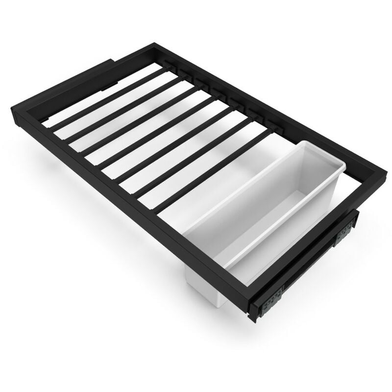 Emuca - Kit de 7 porte-pantalons- 2 plateaux et cadre coulissant à fermeture douce pour armoires- module 900mm- Noir texturé