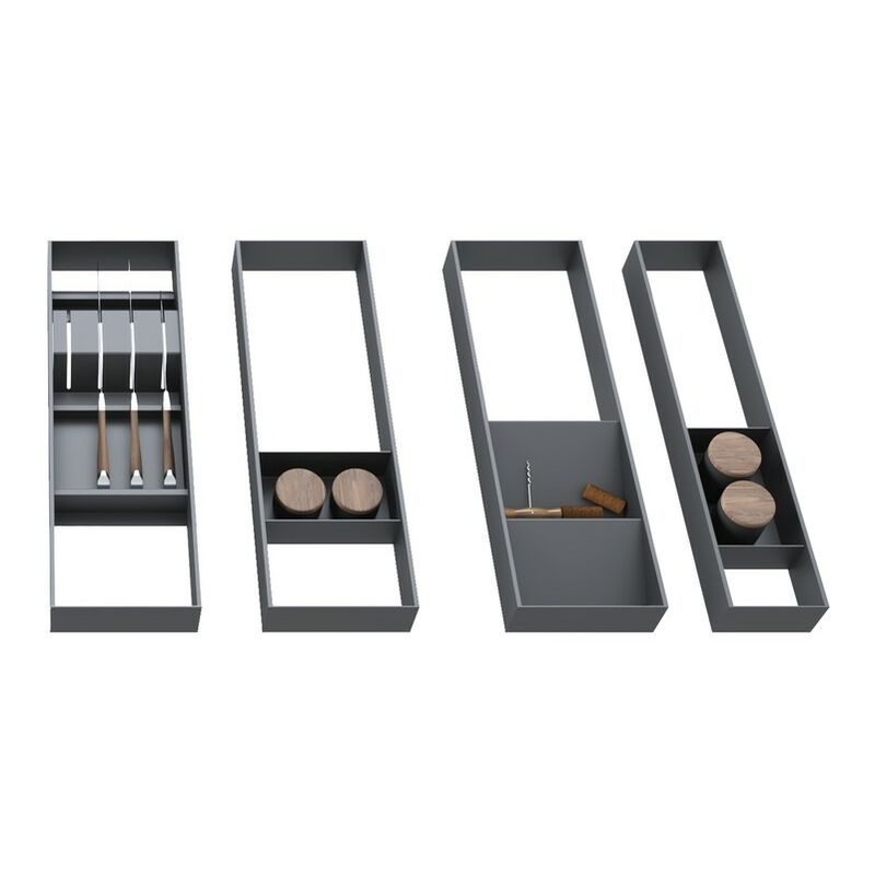 Emuca - Kit de organiser de cadre de tiroir et de glissière - Noir texturé et Gris pierre