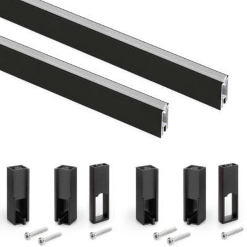 Emuca - 7101354 Lot de 2 rails de penderie Luxe de 1,15 m de long avec supports, Aluminium et Plastique, Peint en noir texturé