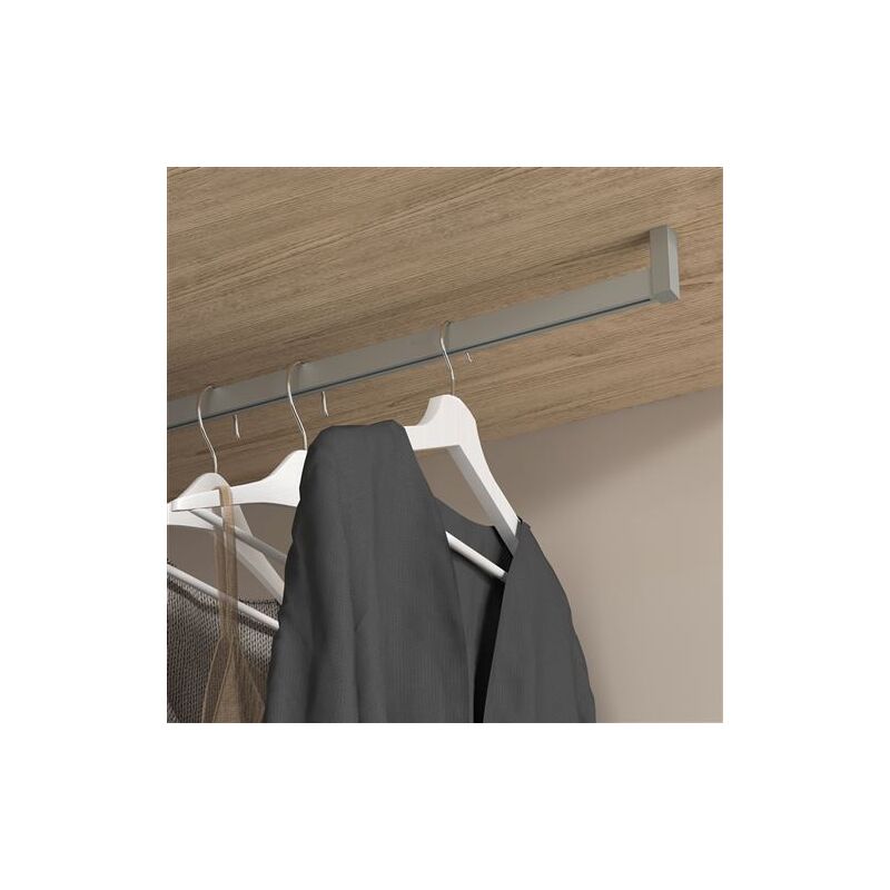 Emuca - 7101449 Lot de 2 rails de penderie Luxe de 0,75 m de long avec supports, Aluminium et Plastique, Peint gris pierre