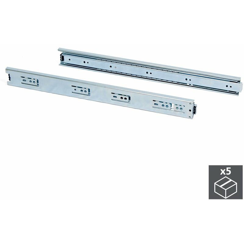 Lot de 5 paires de coulisses à billes pour tiroir à sortie totale 45 mm x l 650 mm - Emuca