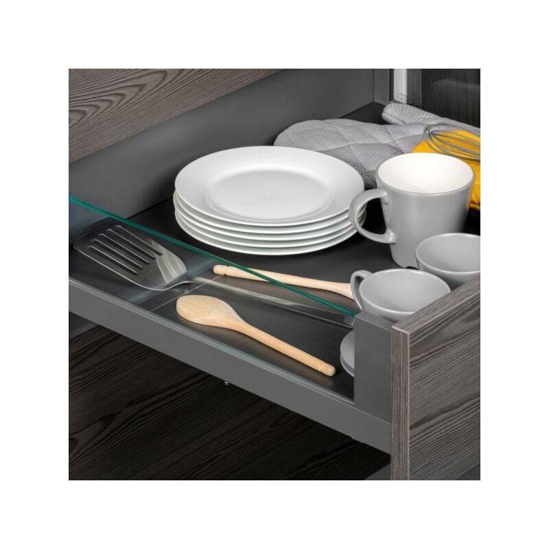 Emuca - Tiroir Extérieur Vertex 40kg côtés en verre 131mm de haut, 450mm de profondeur, Acier & Aluminium et Verre, Gris Anthracite - talla