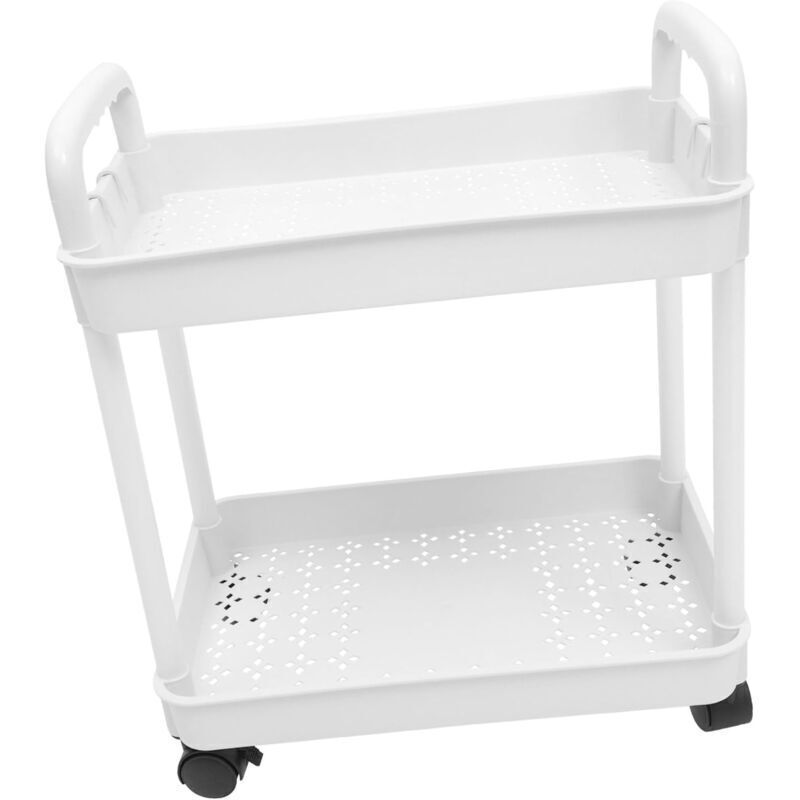 Porte - chariot à double couche，Mobile Double Couche Panier Rack De Stockage Chariot Étagère De Rangement - Blanc