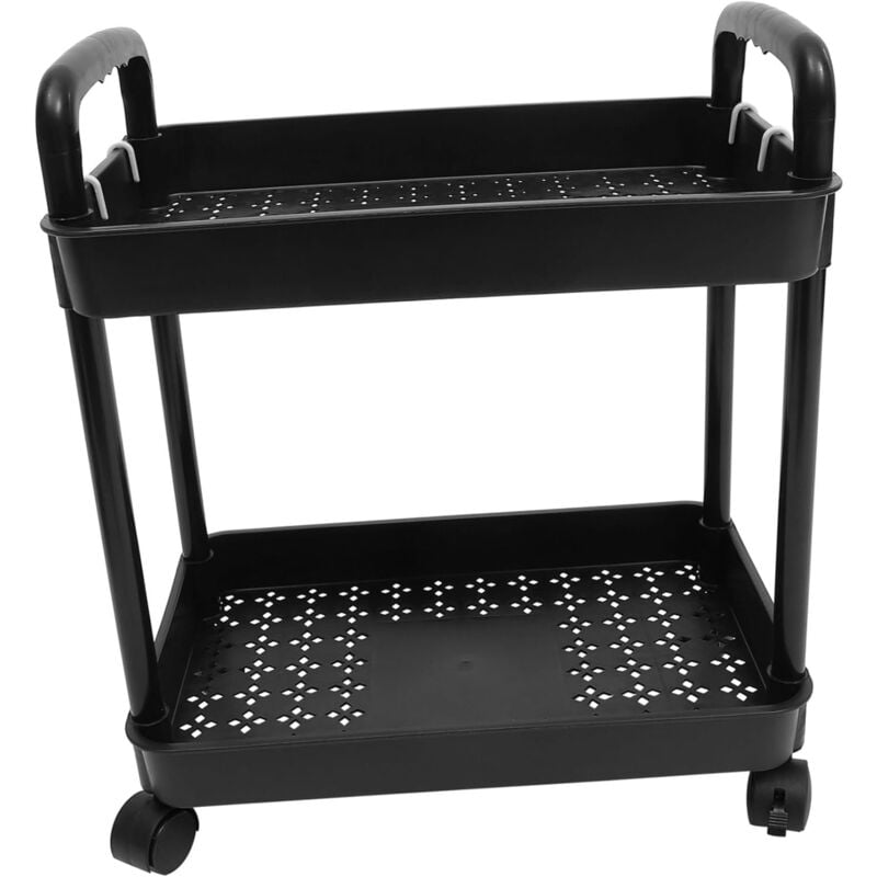Porte - chariot à double couche,Mobile Double Couche Panier Rack De Stockage Chariot Étagère De Rangement - Noir