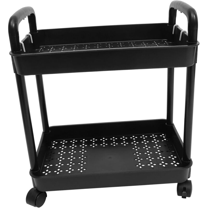 Rapanda - Porte - chariot à double couche,Mobile Double Couche Panier Rack De Stockage Chariot Étagère De Rangement - Noir
