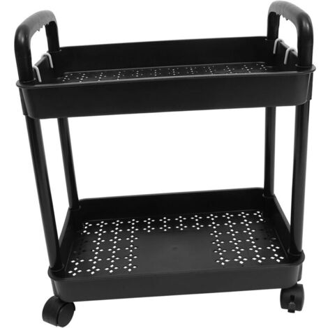 Porte - chariot à double couche，Mobile Double Couche Panier Rack De Stockage Chariot Étagère De Rangement - Noir