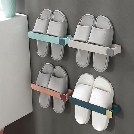 Porte-chaussons mural multi-niveaux peu encombrant avec crochets pour toilettes (4 pièces)
