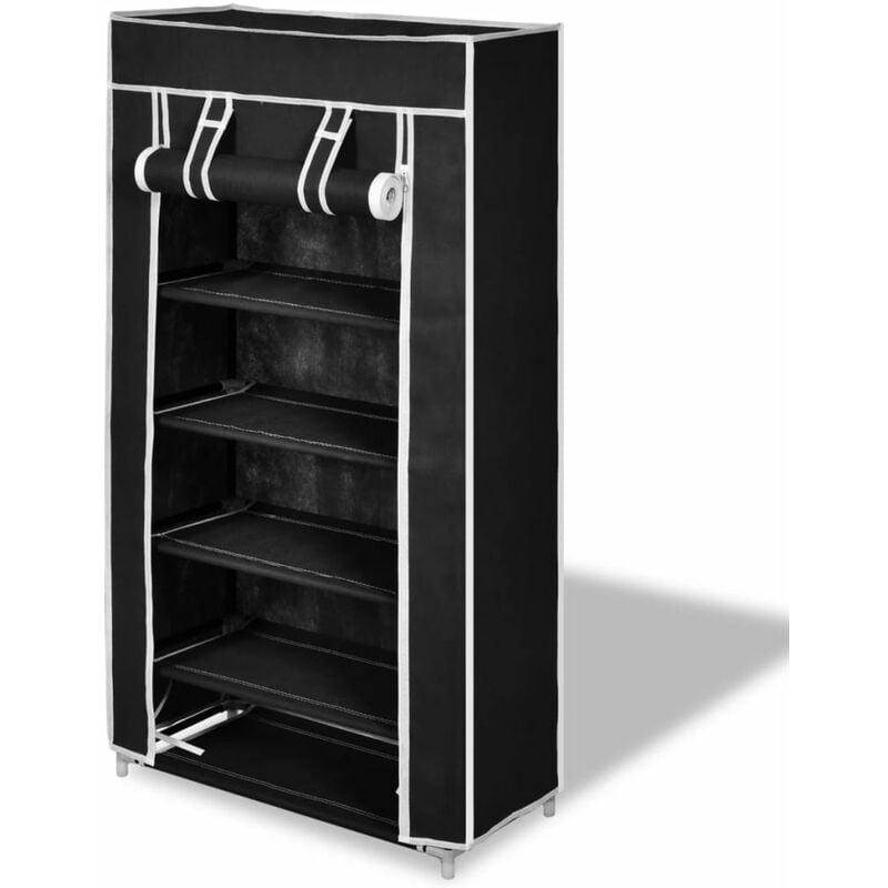 Prolenta Premium - inlife Armoire à chaussures avec housse 58 x 28 x 106 cm Tissu Noir - Noir