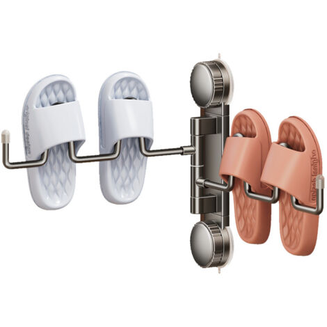 Porte-chaussures pivotant pliable à ventouses gris canon, double barre sans perçage pour salle de bain