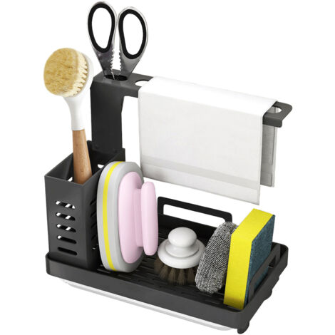 Porte-chiffons de cuisine en acier inoxydable 201 noir pour évier organisation et rangement d’ustensiles