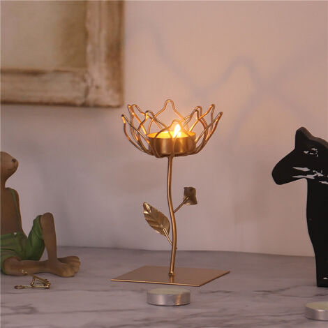 Porte-Cierge Métallique de Noël en Fer Doré - Support pour Bougies Décoration Festive Table