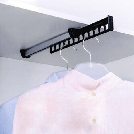 Porte Cintre Coulissant Manteaux Armoire Garde-Robe Extractible Coulissant pour Cintre Support Portemanteau for pour 12 Cintres Longueur 31.5cm,Noir,1pcs