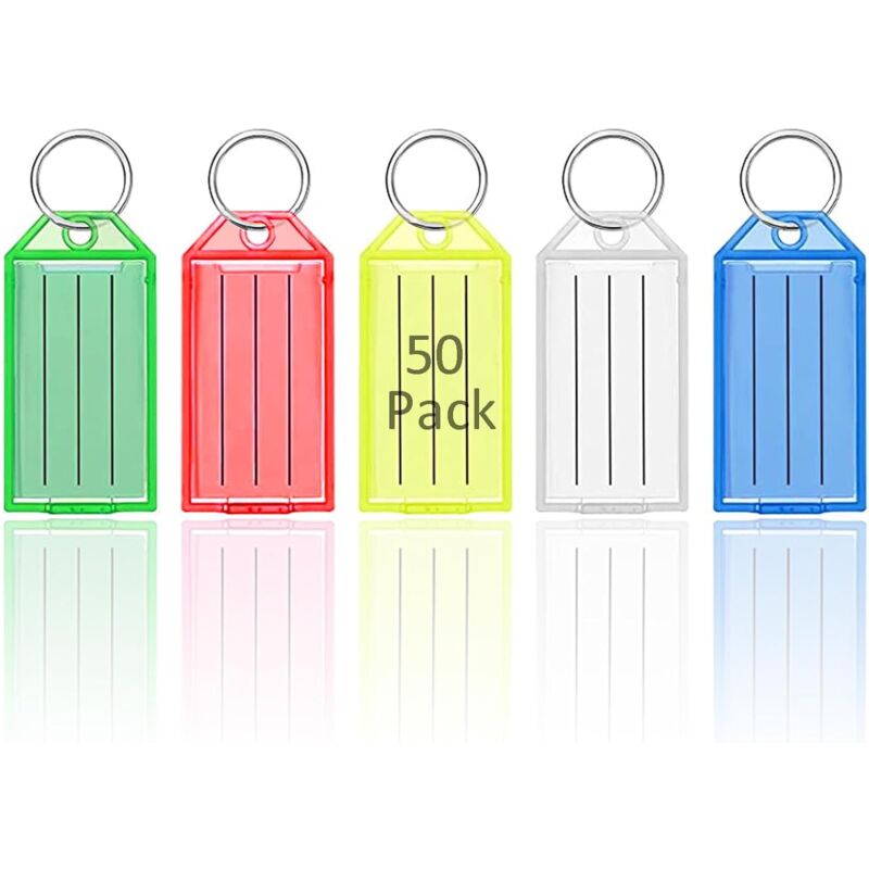 Shining House - Porte Clé Etiquette Porte Clef 50 Pièces 5 Couleurs Porte Clef Etiquette Papier Avec étiquettes Vierges Pour Identificateur de Clé de