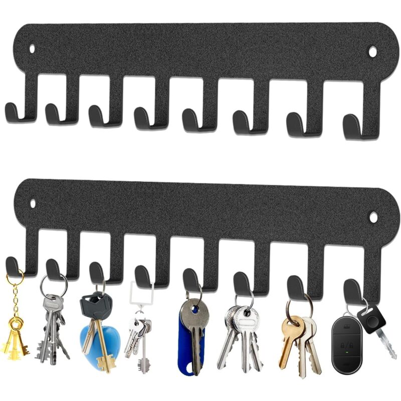 Porte Clef Mural, 2 Pièces 8 Crochets Porte Clef Clef Mural Accroche pour Rangement des Clés et Courrier à l'entrée, Raccrocher ustensiles de Cuisine