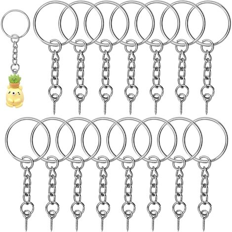 Porte-clés à visser - Kit d'anneaux porte-clés en argent - Porte-clés avec chaîne, anneaux fendus pour bijoux, épingles à oeil à vis, 100 pièces