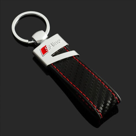 Porte - clés Audi sLine logo en cuir véritable fibre de carbone