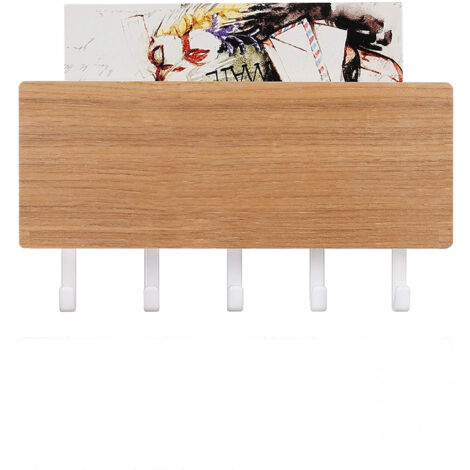 Porte-clés avec étagère Organisateur mural en bois - 5 crochets pour clés, porte-clés, clavier vintage, organisateur de clés, porte-lettres, rangement pour clés