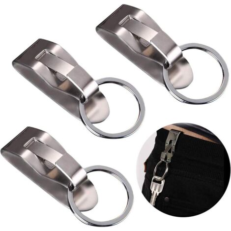 Porte-clés Ceinture, 3 Pièce Clip-Ceinture Clip Holder Porte-clés Hommes Acier Inoxydable Détachable Porte-clés, Clip Ceinture Porte Cle, Argent,