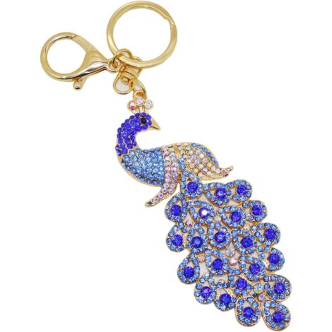 Porte-clés Cristaux Métal Paon, Bleu Lac,