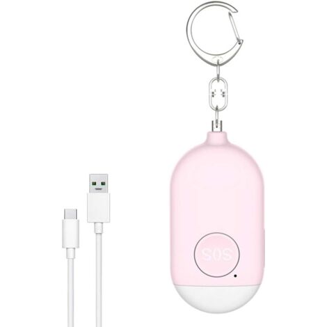 Porte-clés d'alarme personnelle de sécurité sonore, portable 1pcs 130dB Night Lighting Alarme anti-loup d'autodéfense rechargeable par USB, convient aux femmes, enfants, personnes âgées (rose)