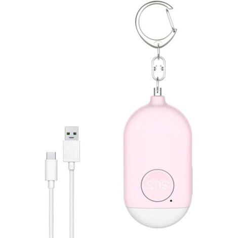 Porte-clés d'alarme personnelle de sécurité sonore, portable 1pcs 130dB Night Lighting Alarme anti-loup d'autodéfense rechargeable par USB, convient aux femmes, enfants, personnes âgées (rose)