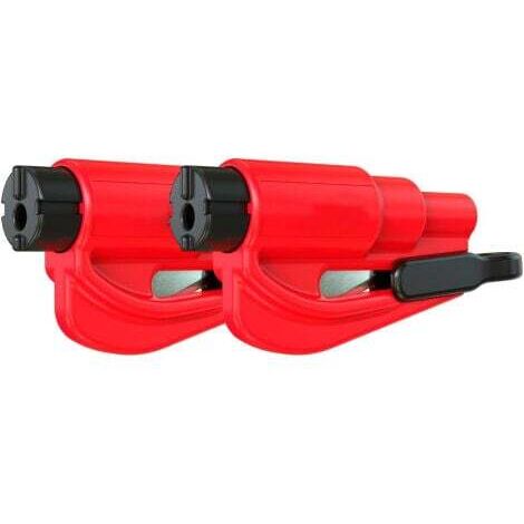 Porte-clés de sécurité de voiture, brise-vitre et coupe-ceinture de sécurité, marteau d'urgence (paquet de 2, rouge)