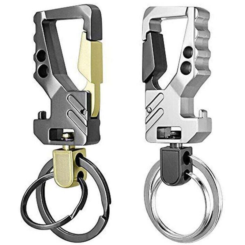 Porte-clés de voiture Ulisem, lot de 2, avec décapsuleur – 2 anneaux métalliques – (canon de pistolet/or + argent/canon de pistolet)