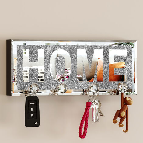 Porte-clés décoratif (4 crochets) pour porte d'entrée, étagère de porte vitrée de cuisine ou de garage, suspension décorative de clés de maison ou de bureau. - silver