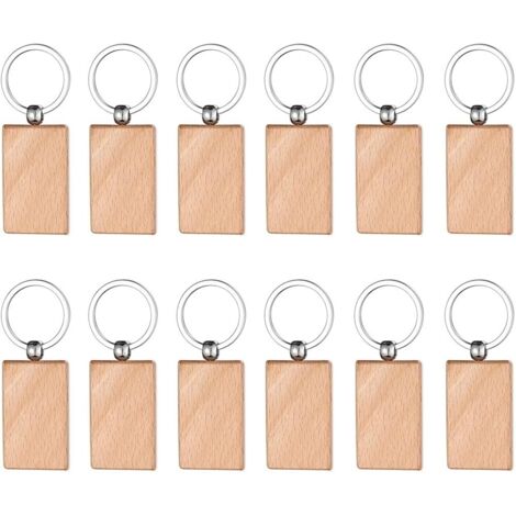 Porte-clés en bois vierges 12 pièces porte-clés en bois porte-clés bricolage personnalisé pour la peinture décorer,