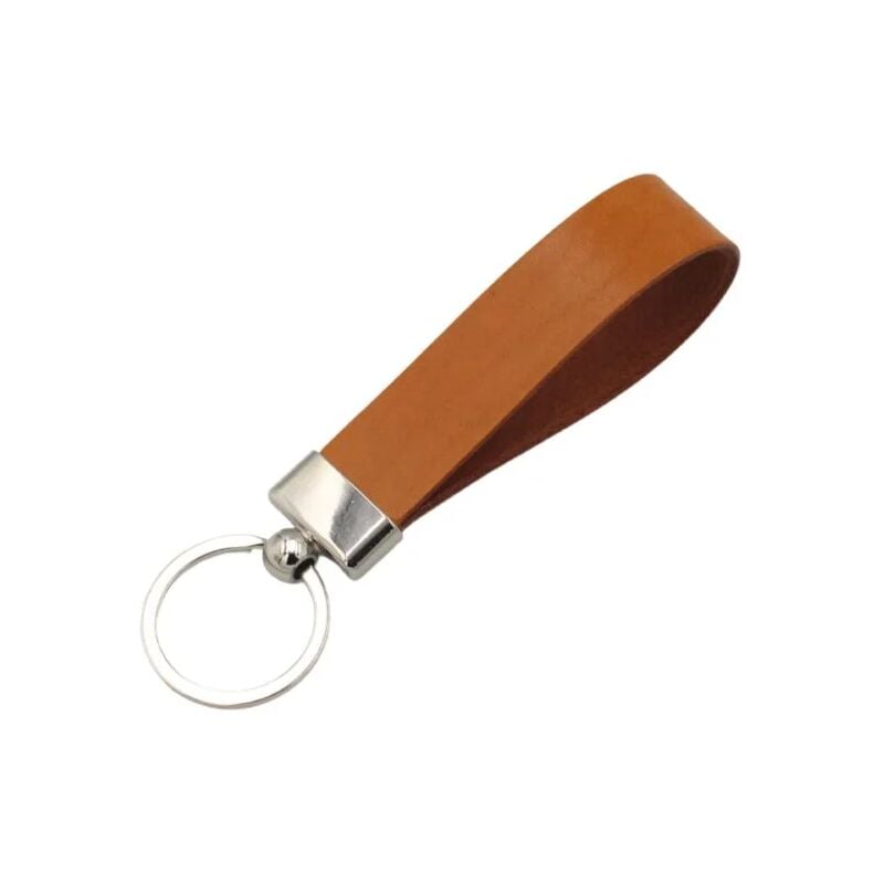 Porte-clés en cuir cognac PREMIUM pendentif fin pour clés en cuir