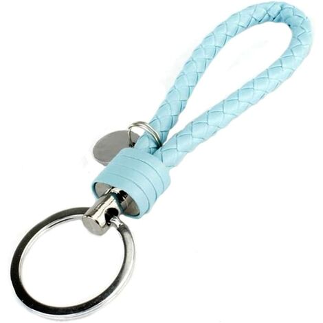 Porte-clés en cuir tissé à la main porte-clés simple voiture porte-clés accessoires porte-clés cadeau pour hommes et femmes fête des pères (lot de 1, bleu ciel)