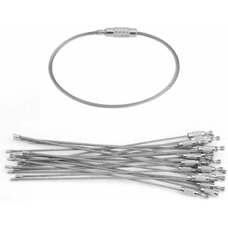 Porte-clés en Fil , Anneau porte Clé Câbles en Acier Inoxydable, Câbles de Boucle Anneaux avec Joints 20Pcs