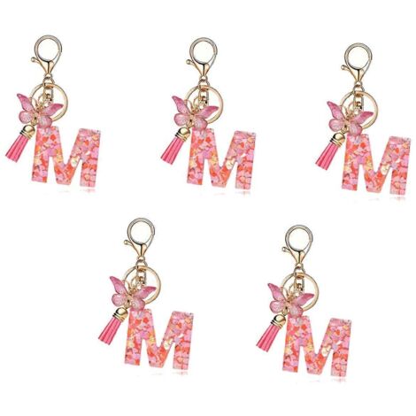 Porte-clés en forme de lettre M, joli porte-clés avec initiale, pendentif pour sac à main.