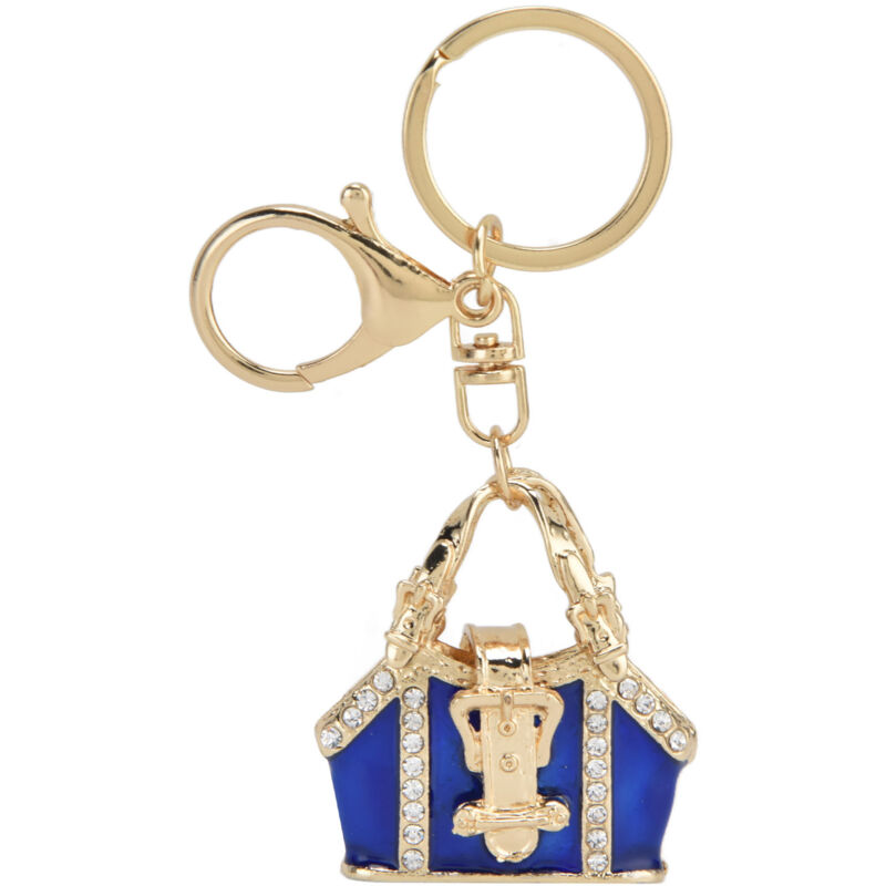 Porte-clés Femme Personnalisé avec Strass - Accessoire Sac à Main, Cadeau pour Filles, Artisanat de Bagagerie, Anneau pour Clés de Voiture Bleu