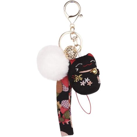 Porte-clés mignon chat chanceux avec porte-clés pour téléphone portable Pom Pom Ball