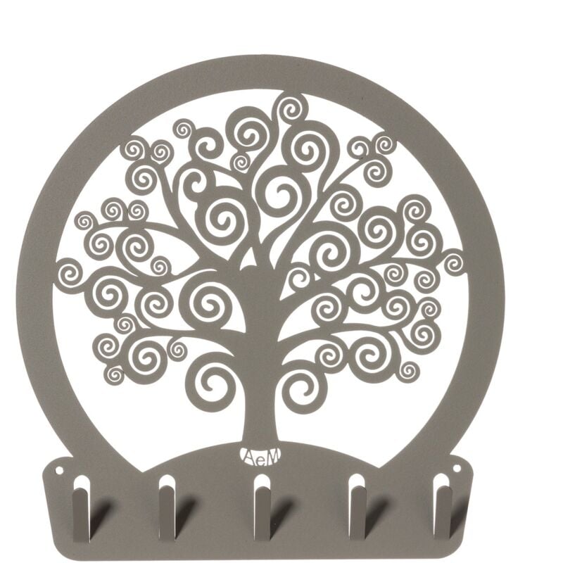 Porte-clés mural Arbre de Vie en Boue Design Moderne en Acier, 5 Crochets, Décoratif pour Entrée et Bureau Fabriqué en Italie