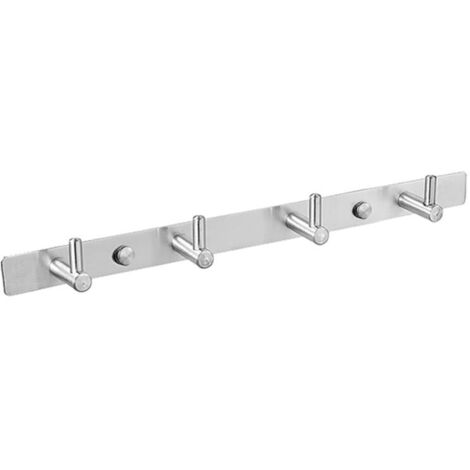 Porte-clés mural de 10,6 pouces en nickel brossé avec 4 crochets pour clés pour entrée, porte, salle de bain, cuisine, couloir (acier inoxydable 304, argent)