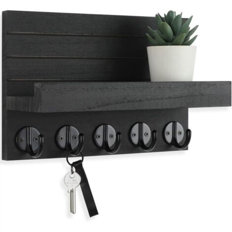 Porte-clés mural décoratif, noir, 2517cm, en bois, porte-manteau mural, étagère à vêtements, étagère de rangement en bois.