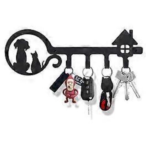 Porte-clés mural décoratif SZTXJ (4 crochets), patère métallique pour porte d'entrée, cuisine ou garage - Rangement pour clés de maison, de travail, de voiture ou de véhicule