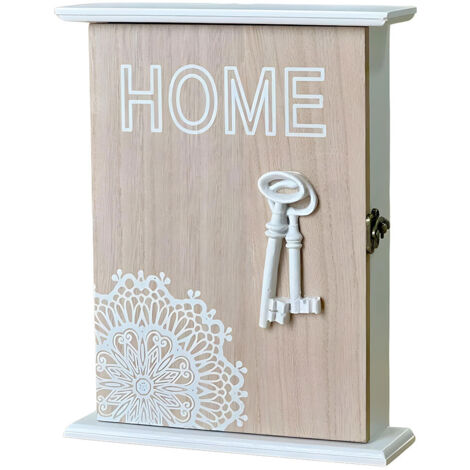 Porte-clés mural en bois avec finition blanche avec 5 crochets design HOME