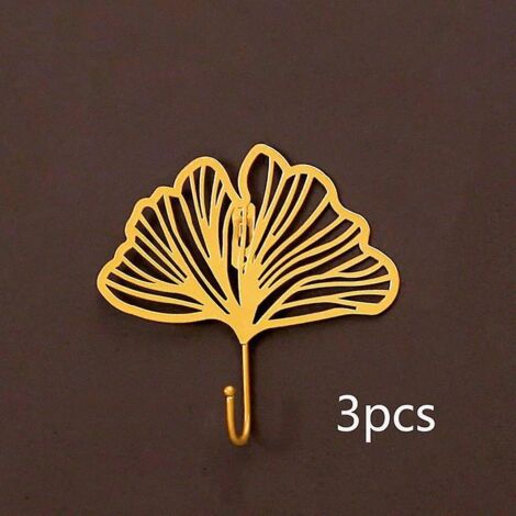 Porte-clés mural en métal en forme de feuille de ginkgo - Lot de 3