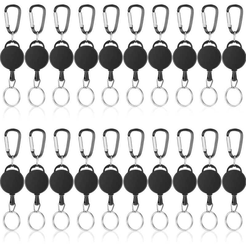 KZQ - Porte-clés rétractable robuste avec porte-badge d'identification avec câble en acier et boucle en métal, porte-clés rétractables pour