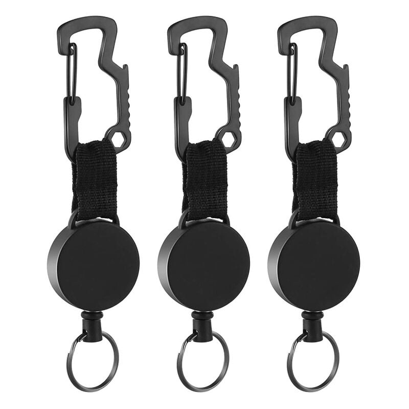 Fei Yu - Porte-clés rétractables, lot de 3 bobines de badge rétractables robustes avec mousqueton en métal polyvalent